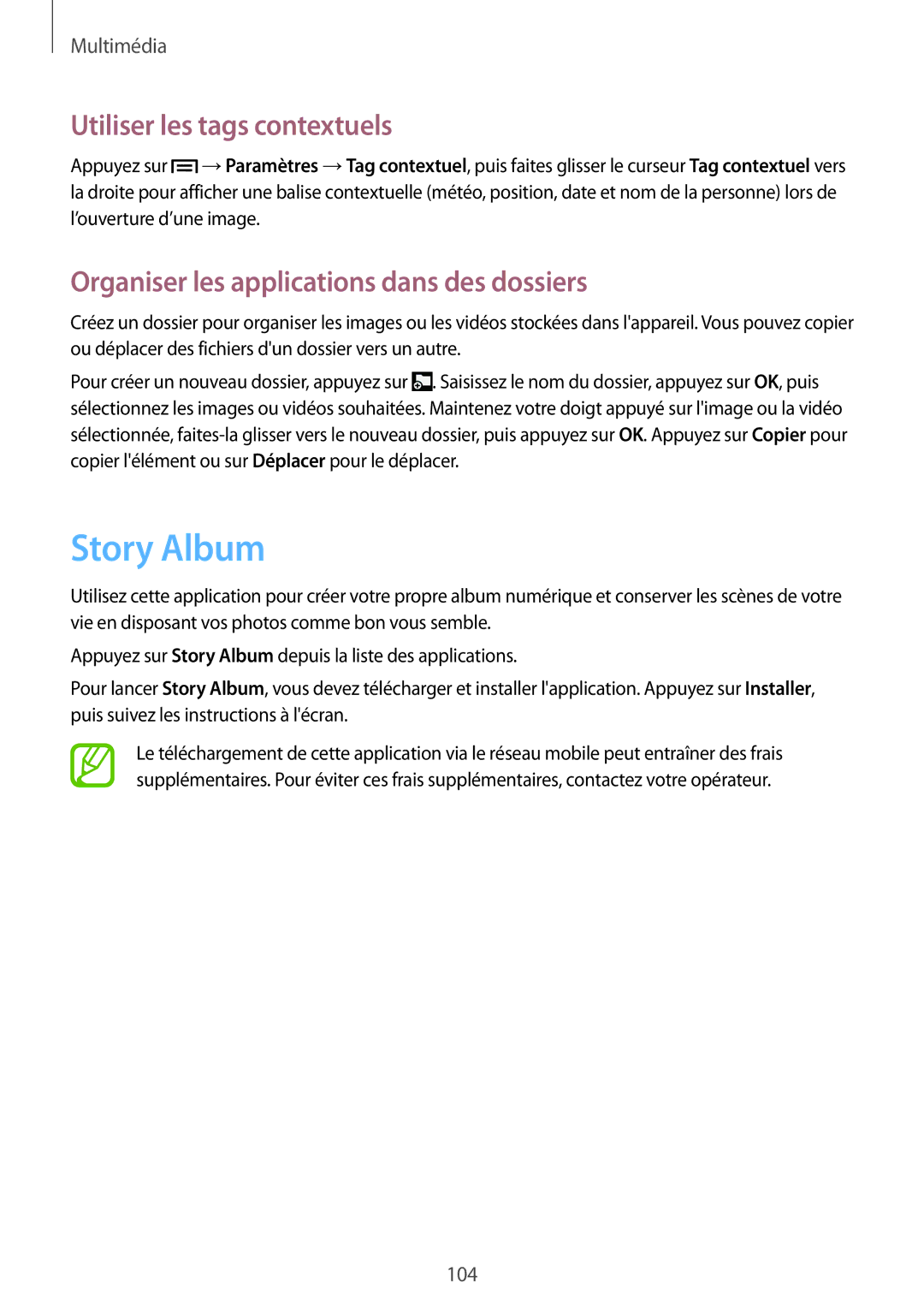 Samsung SM-N9005ZKEXEF, SM-N9005WDEXEF, SM-N9005ZWESFR, SM-N9005ZWEFTM manual Story Album, Utiliser les tags contextuels 