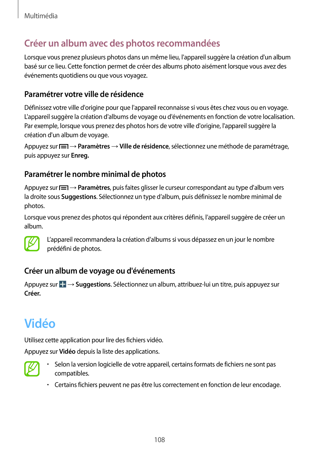 Samsung SM-N9005ZKEFTM manual Vidéo, Créer un album avec des photos recommandées, Paramétrer votre ville de résidence 