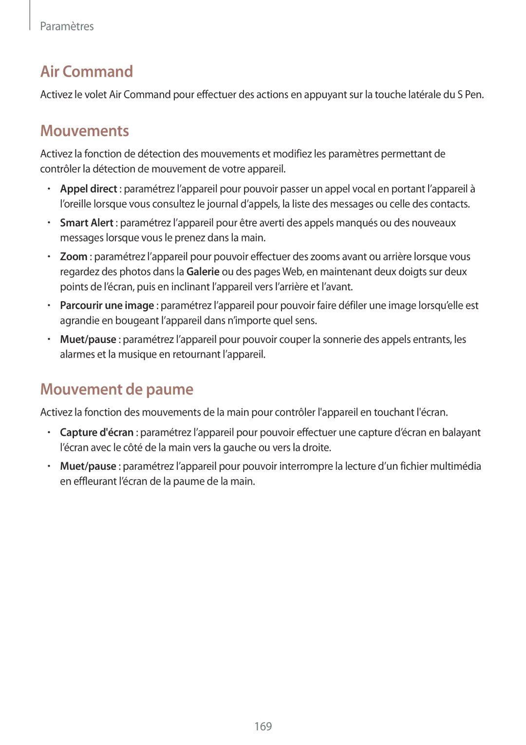 Samsung SM-N9005ZKEXEF, SM-N9005WDEXEF, SM-N9005ZWESFR, SM-N9005ZWEFTM, SM-N9005ZKEFTM manual Air Command, Mouvement de paume 