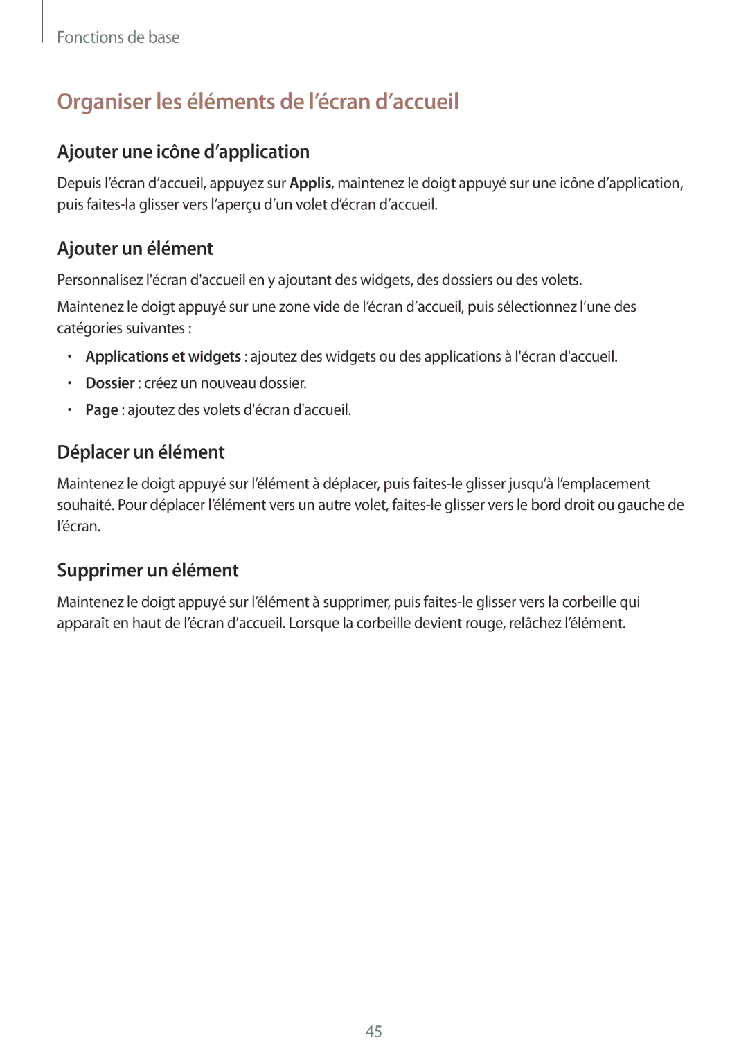 Samsung SM-N9005ZIESFR Organiser les éléments de l’écran d’accueil, Ajouter une icône d’application, Ajouter un élément 