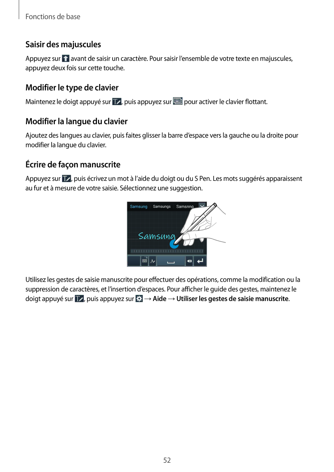 Samsung SM-N9005ZKEXEF, SM-N9005WDEXEF Saisir des majuscules, Modifier le type de clavier, Modifier la langue du clavier 