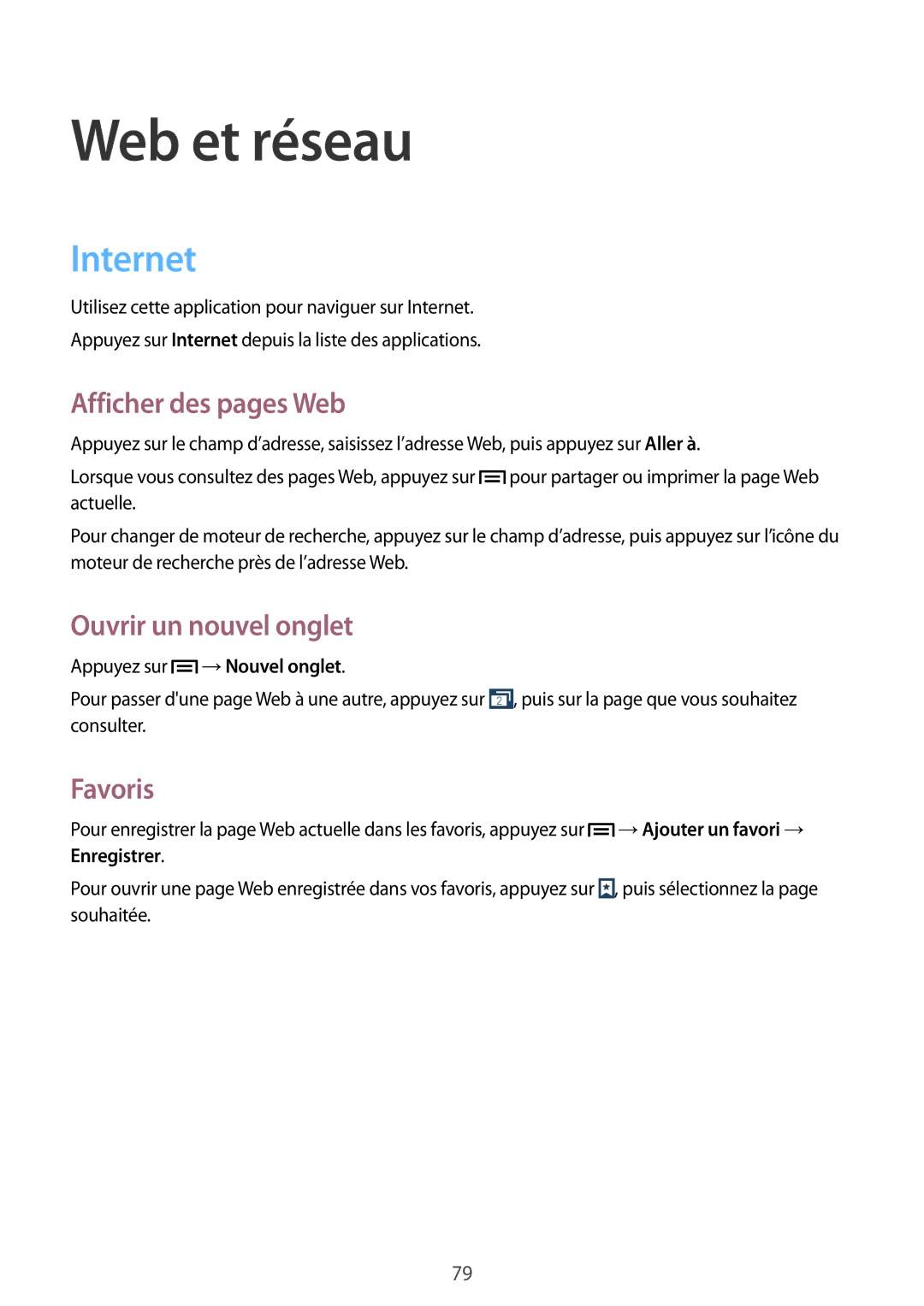 Samsung SM-N9005WDEXEF, SM-N9005ZKEXEF, SM-N9005ZWESFR Internet, Afficher des pages Web, Ouvrir un nouvel onglet, Favoris 