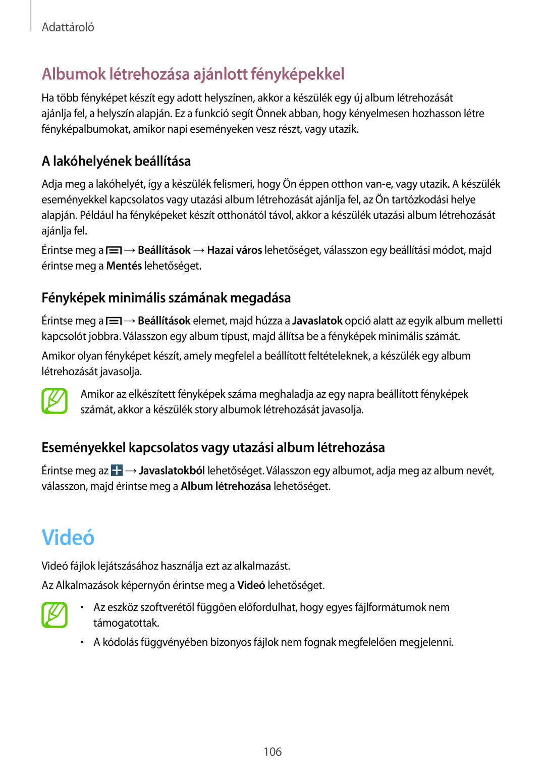 Samsung SM-N9005ZWETMH, SM-N9005ZKEXEO manual Videó, Albumok létrehozása ajánlott fényképekkel, Lakóhelyének beállítása 