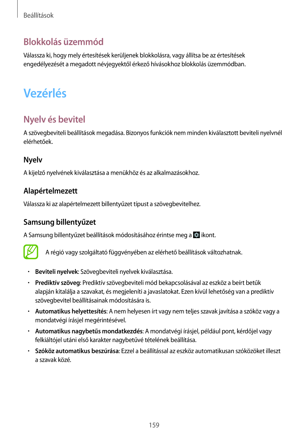 Samsung SM-N9005ZKEPRT, SM-N9005ZKEXEO, SM-N9005ZWEDBT, SM-N9005ZWEXEO manual Vezérlés, Blokkolás üzemmód, Nyelv és bevitel 