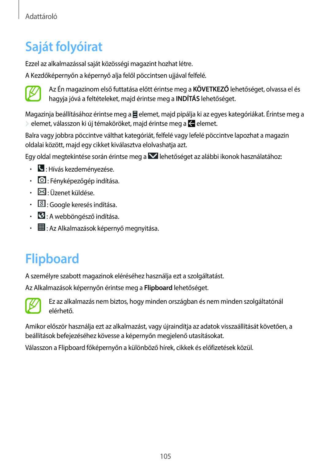 Samsung SM-N9005ZWEROM, SM-N9005ZKEXEO, SM-N9005ZWEDBT, SM-N9005ZWEXEO, SM-N9005ZKEPRT manual Saját folyóirat, Flipboard 