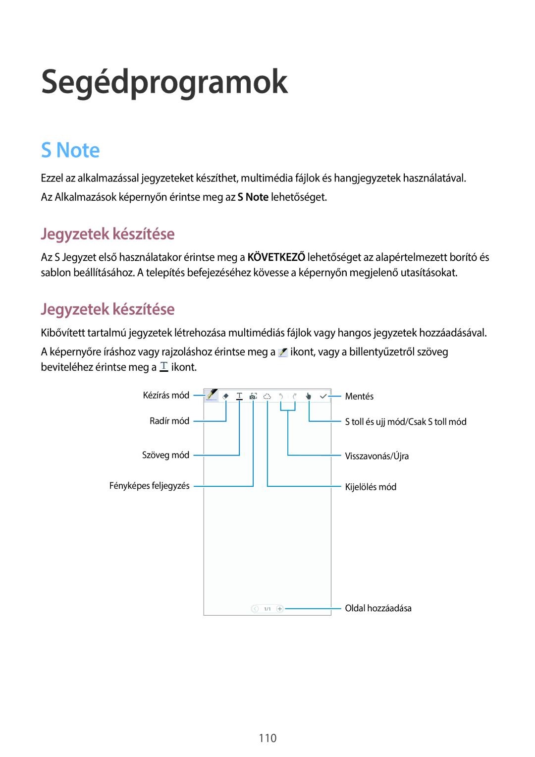 Samsung SM-N9005ZKETMH, SM-N9005ZKEXEO, SM-N9005ZWEDBT, SM-N9005ZWEXEO, SM-N9005ZKEPRT Segédprogramok, Jegyzetek készítése 