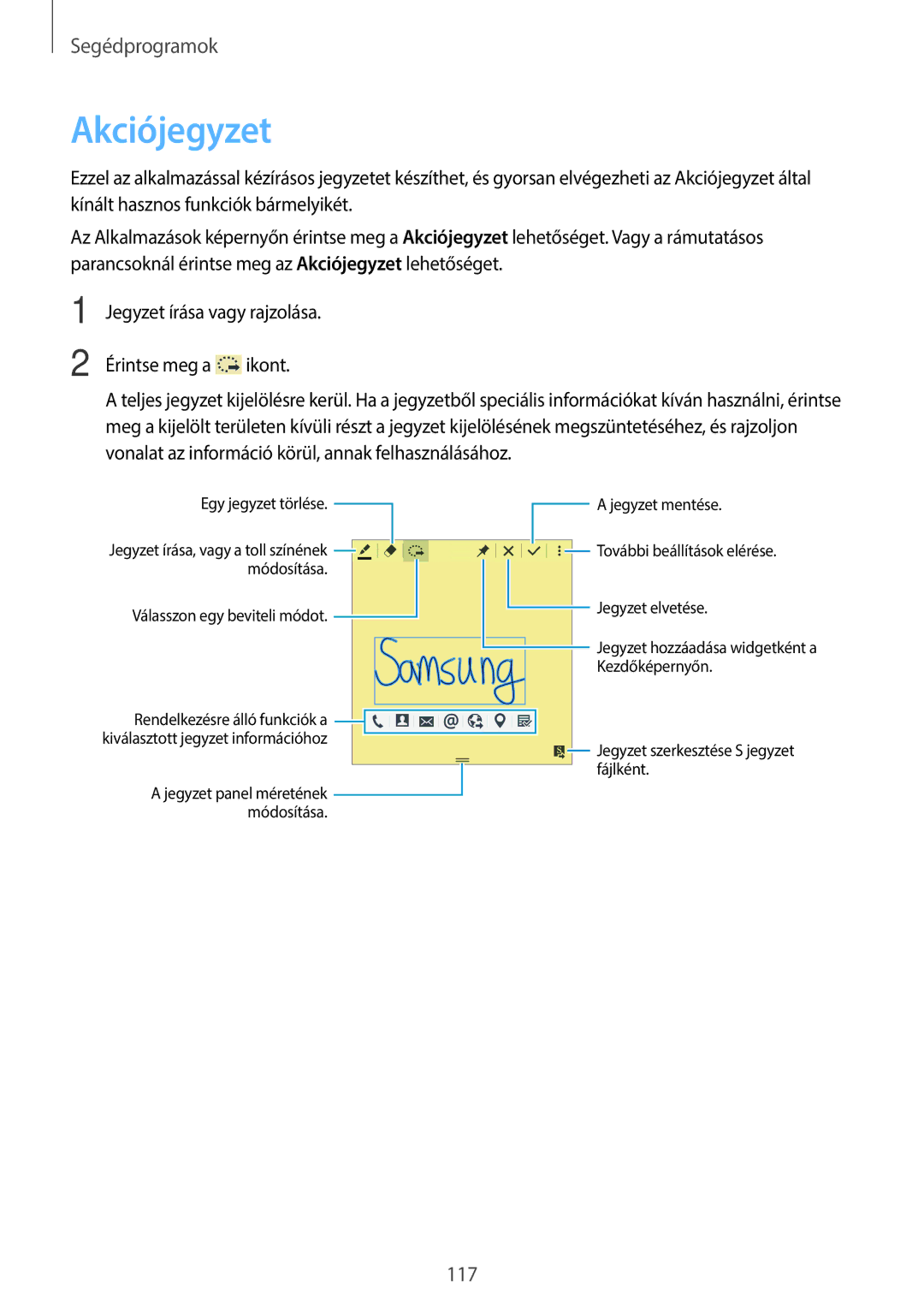 Samsung SM-N9005ZKEXEO, SM-N9005ZWEDBT, SM-N9005ZWEXEO, SM-N9005ZKEPRT manual Akciójegyzet, Válasszon egy beviteli módot 