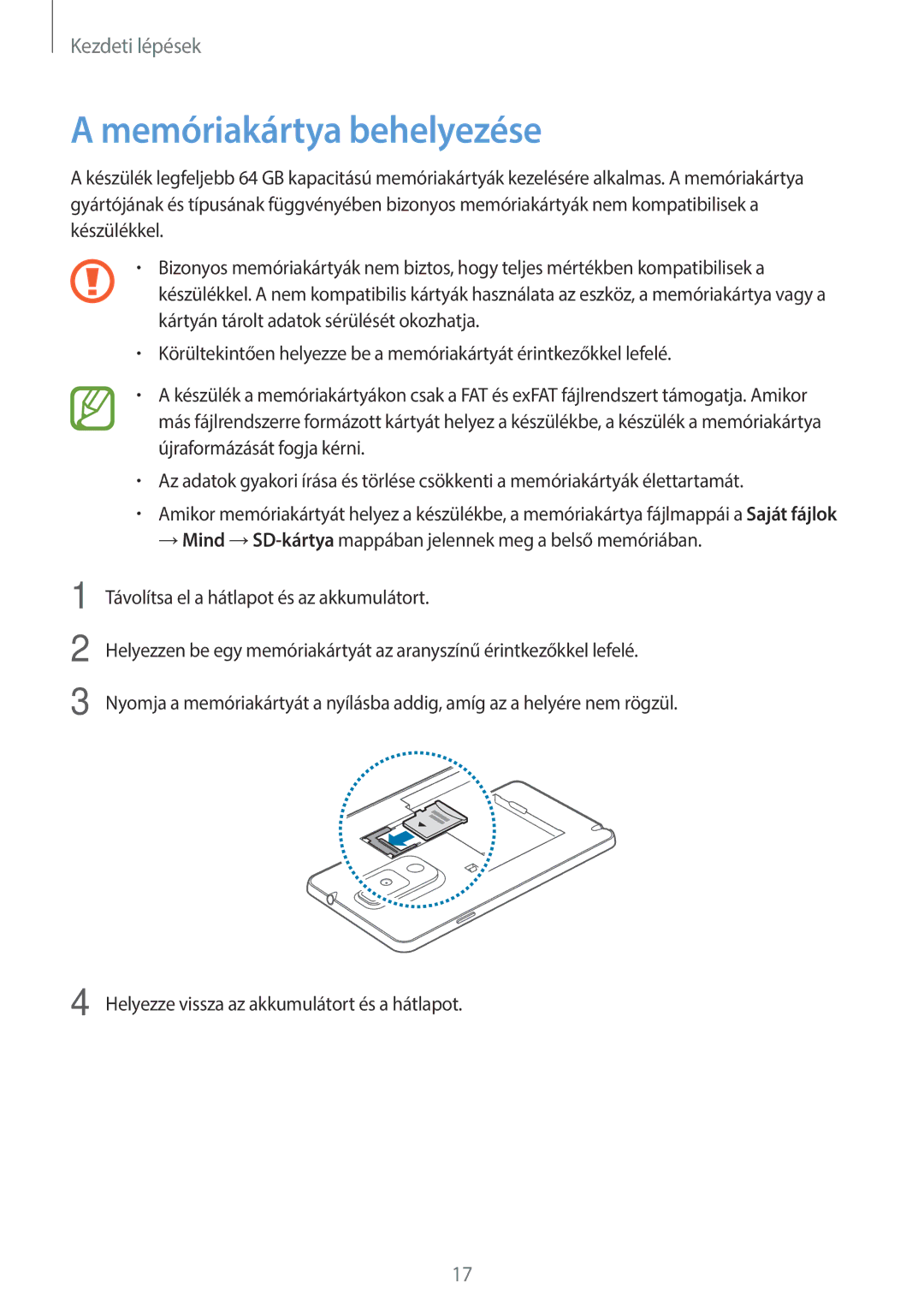 Samsung SM-N9005ZWEO2C, SM-N9005ZKEXEO, SM-N9005ZWEDBT, SM-N9005ZWEXEO, SM-N9005ZKEPRT manual Memóriakártya behelyezése 