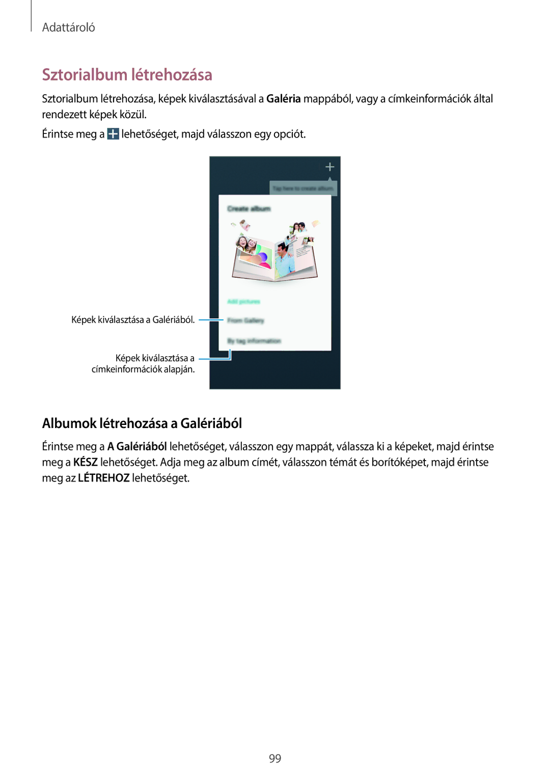 Samsung SM-N9005ZKEORO, SM-N9005ZKEXEO, SM-N9005ZWEDBT manual Sztorialbum létrehozása, Albumok létrehozása a Galériából 