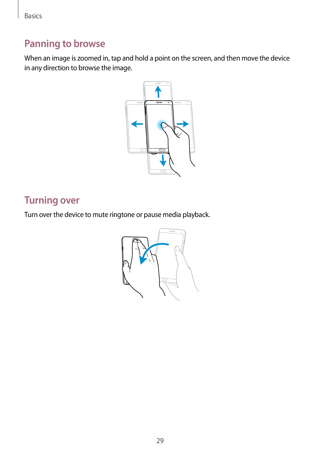 Samsung SM-N9005ZWESFR, SM-N9005ZKEXEO, SM-N9005ZWEVD2, SM-N9005ZWETMN, SM-N9005ZWETCL manual Panning to browse, Turning over 