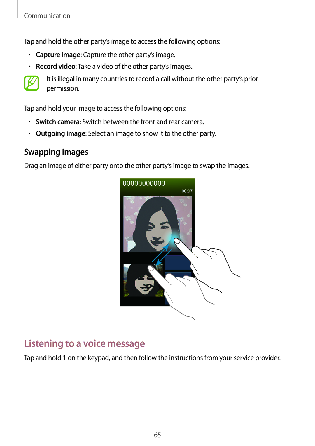 Samsung SM-N9005ZWMCOM, SM-N9005ZKEXEO, SM-N9005ZWEVD2 manual Listening to a voice message, Swapping images, Permission 