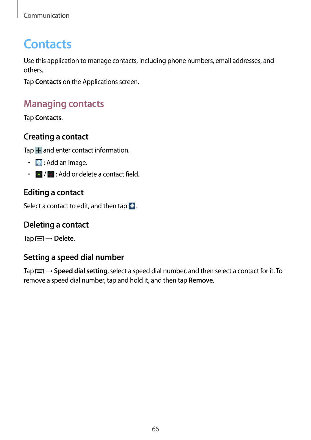 Samsung SM-N9005ZWEVOD, SM-N9005ZKEXEO, SM-N9005ZWEVD2, SM-N9005ZWETMN, SM-N9005ZWETCL manual Contacts, Managing contacts 