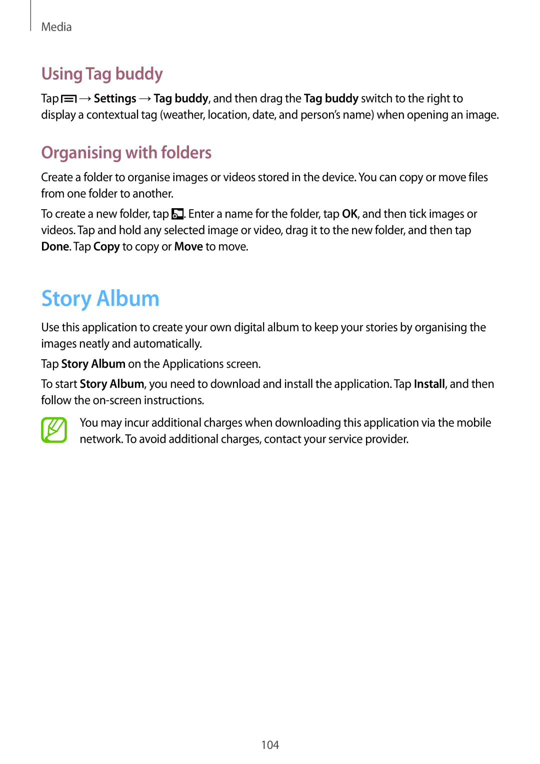Samsung SM-N9005ZKEORO, SM-N9005ZKEXEO, SM-N9005ZWEVD2, SM-N9005ZWETMN, SM-N9005ZWETCL manual Story Album, Using Tag buddy 
