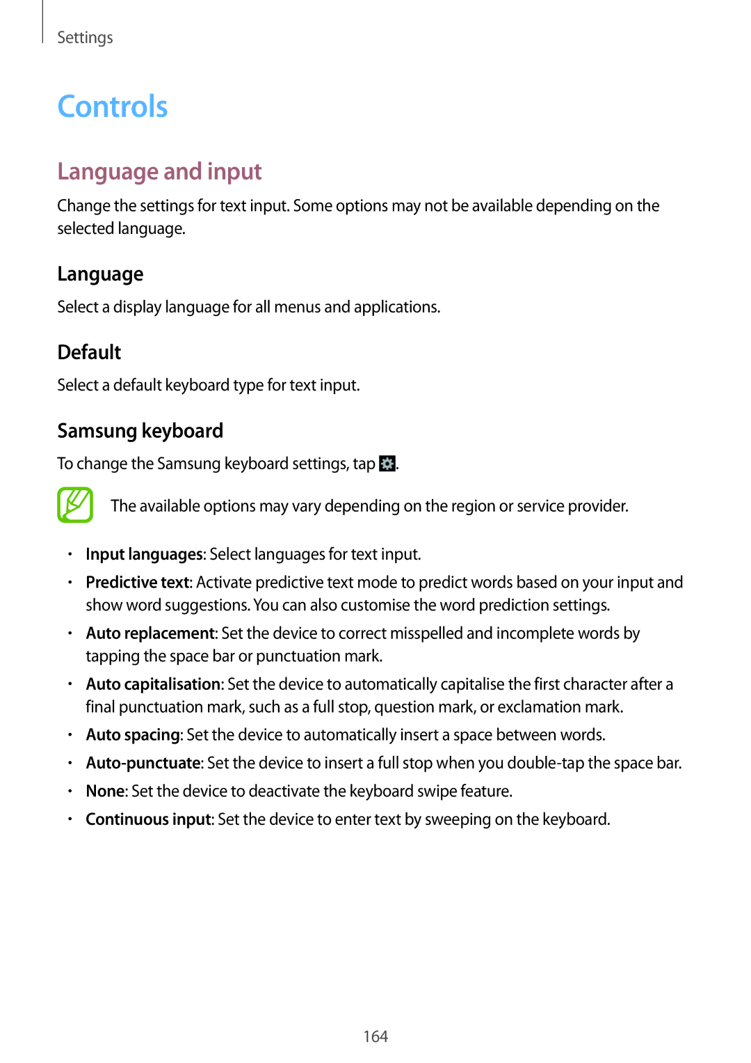 Samsung SM-N9005ZKEVIA, SM-N9005ZKEXEO, SM-N9005ZWEVD2 manual Controls, Language and input, Default, Samsung keyboard 