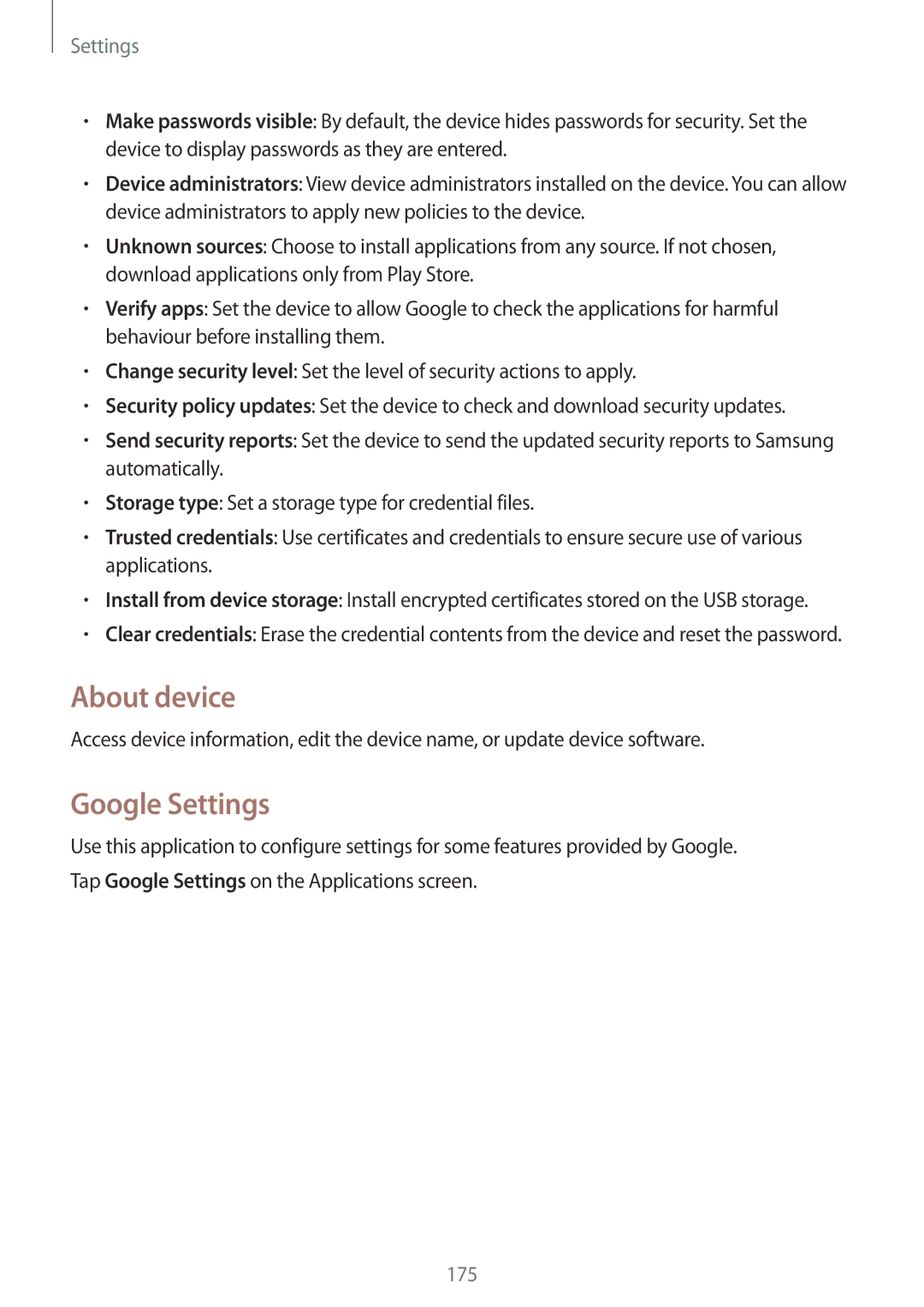 Samsung SM-N9005ZKEXEF, SM-N9005ZKEXEO, SM-N9005ZWEVD2, SM-N9005ZWETMN, SM-N9005ZWETCL manual About device, Google Settings 