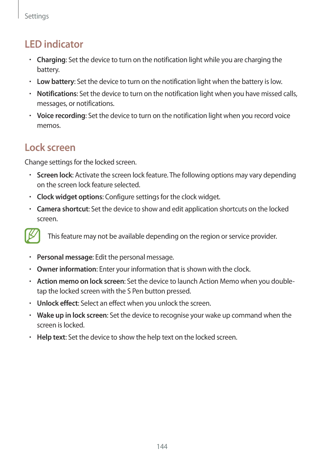 Samsung SM-N9005WDEMGF, SM-N9005ZKEXEO, SM-N9005ZWEVD2, SM-N9005ZWETMN, SM-N9005ZWETCL manual LED indicator, Lock screen 