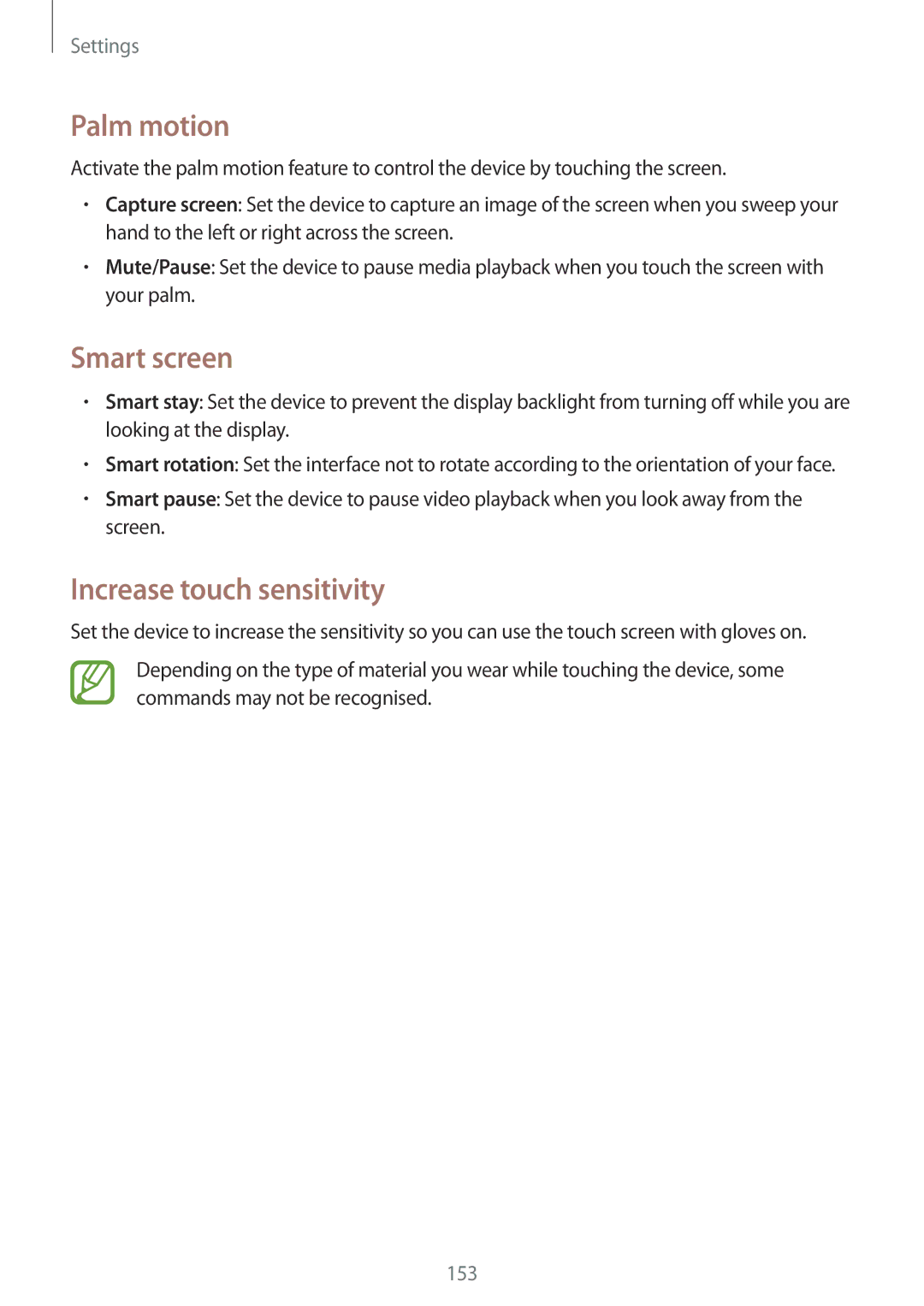 Samsung SM-N9005ZWEDBT, SM-N9005ZKEXEO, SM-N9005ZWEVD2, SM-N9005ZWETMN Palm motion, Smart screen, Increase touch sensitivity 