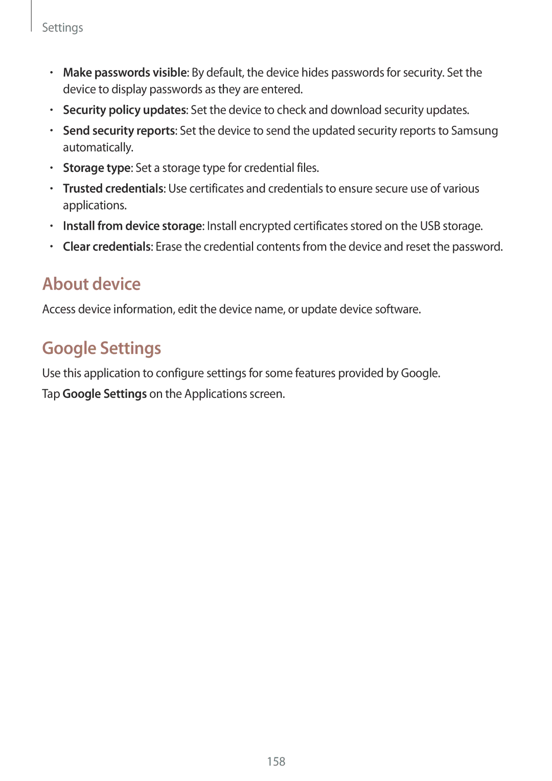 Samsung SM-N9005ZWECOS, SM-N9005ZKEXEO, SM-N9005ZWEVD2, SM-N9005ZWETMN, SM-N9005ZWETCL manual About device, Google Settings 