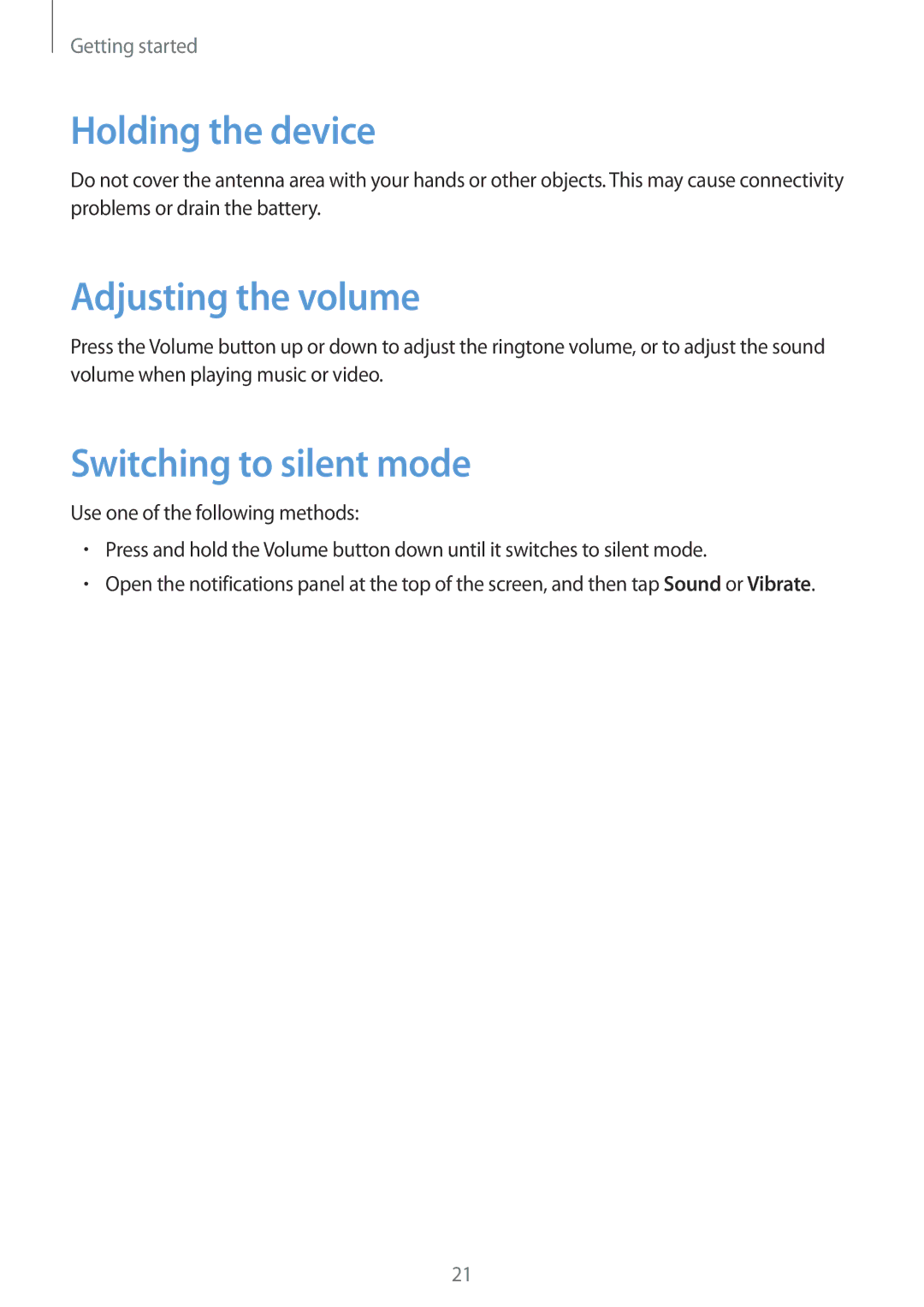 Samsung SM-N9005ZWEMEO, SM-N9005ZKEXEO, SM-N9005ZWEVD2 Holding the device, Adjusting the volume, Switching to silent mode 