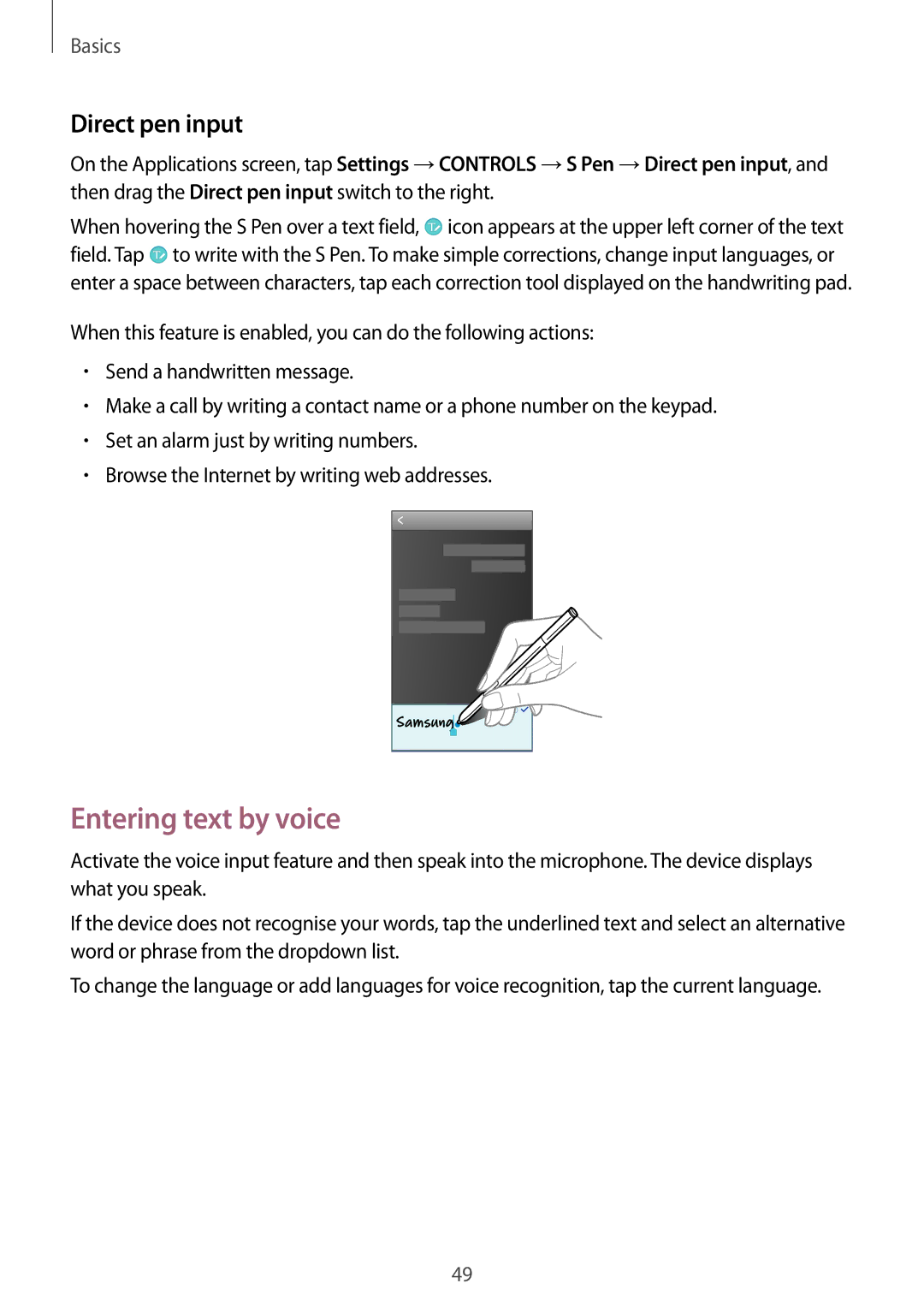 Samsung SM-N9005ZKETIM, SM-N9005ZKEXEO, SM-N9005ZWEVD2, SM-N9005ZWETMN manual Entering text by voice, Direct pen input 