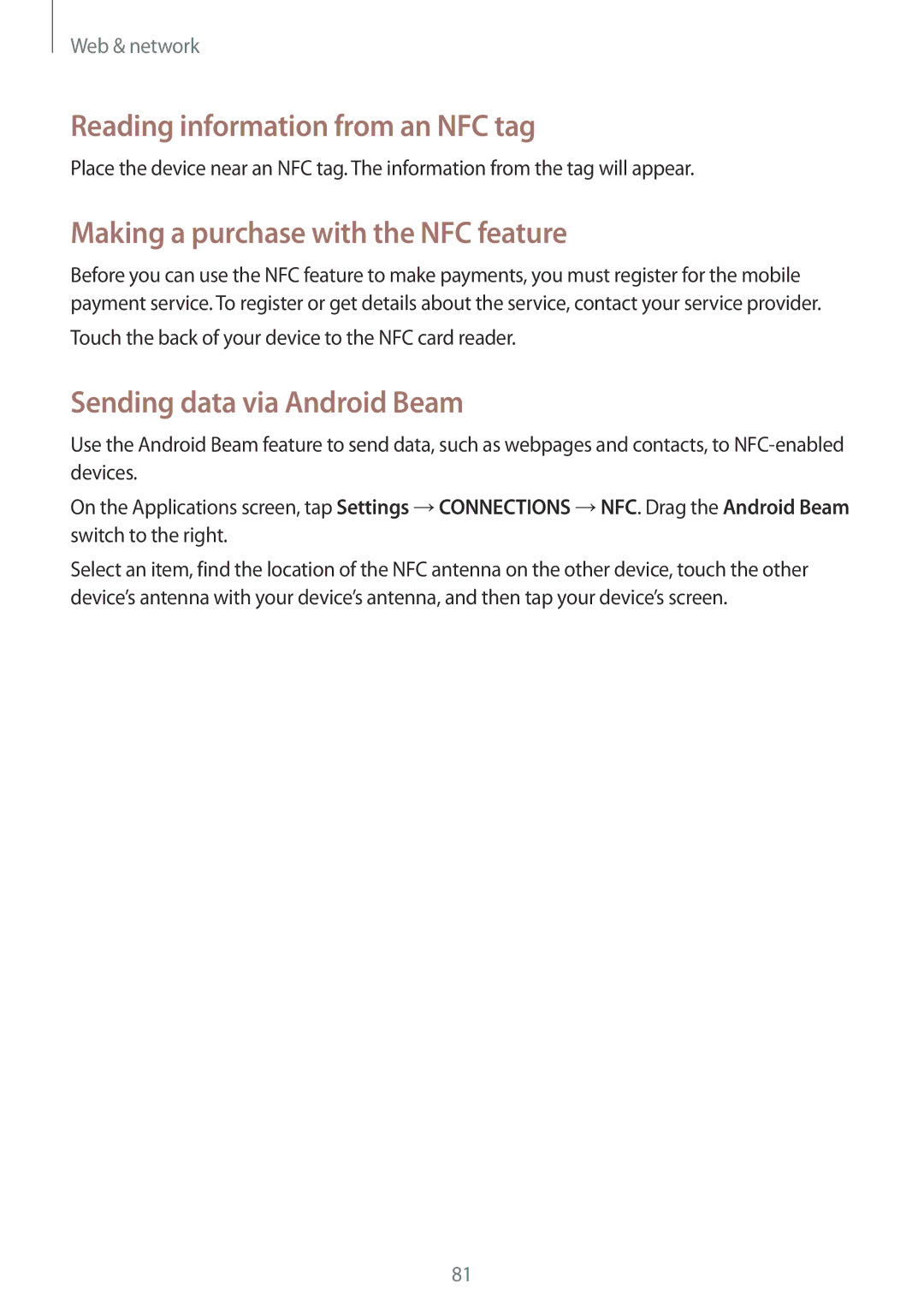 Samsung SM-N9005ZKEVVT, SM-N9005ZKEXEO manual Reading information from an NFC tag, Making a purchase with the NFC feature 