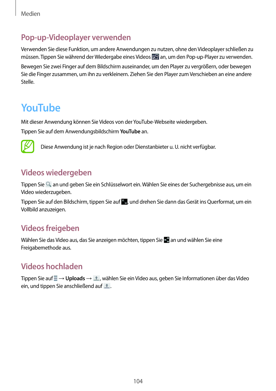Samsung SM-N9005ZWETPH, SM-N9005ZKEXEO, SM-N9005ZWEVD2 manual YouTube, Pop-up-Videoplayer verwenden, Videos hochladen 