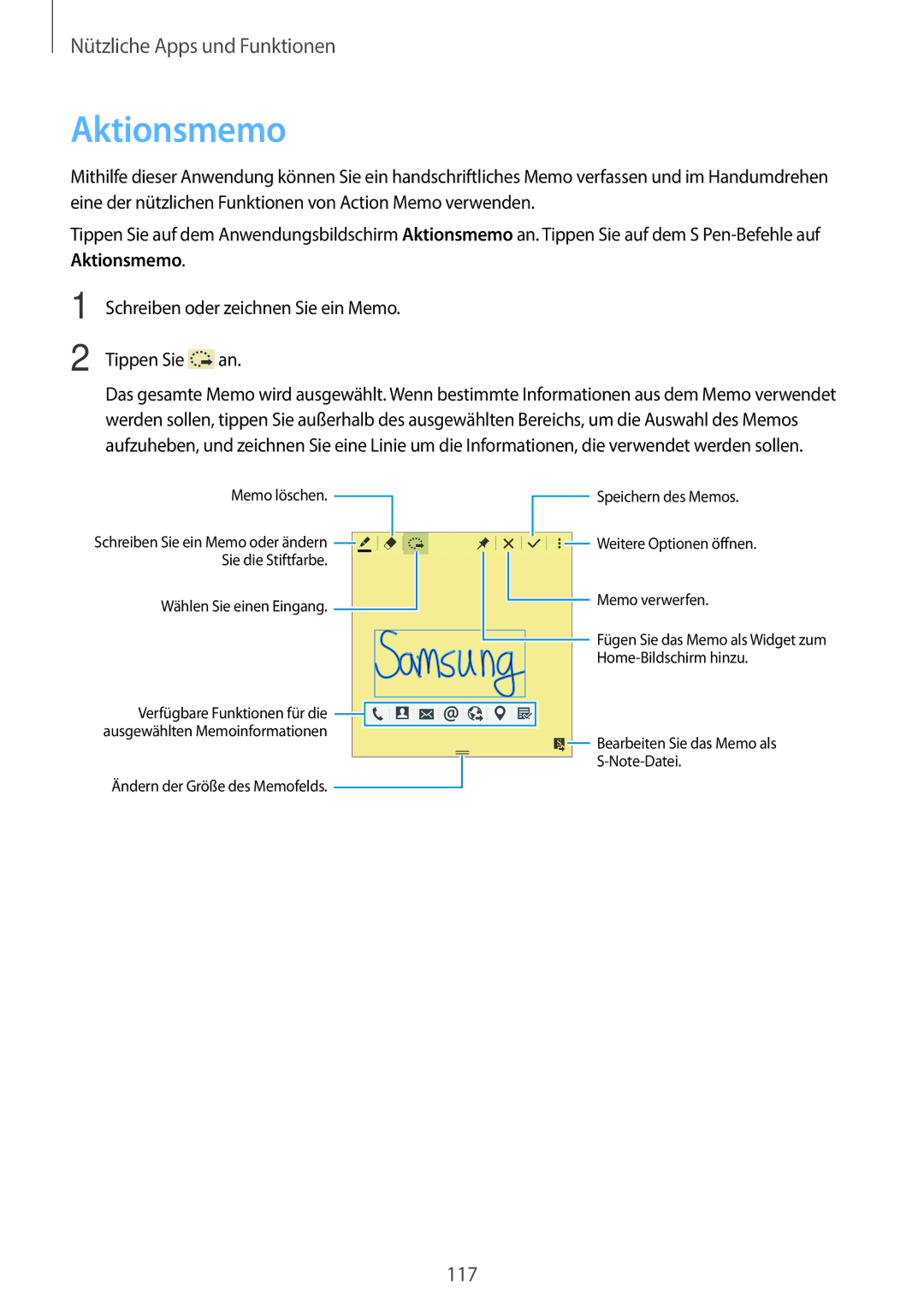 Samsung SM-N9005ZWEVD2, SM-N9005ZKEXEO, SM-N9005ZWETMN, SM-N9005ZWETCL, SM-N9005ZWEITV, SM-N9005ZWEDBT manual Aktionsmemo 