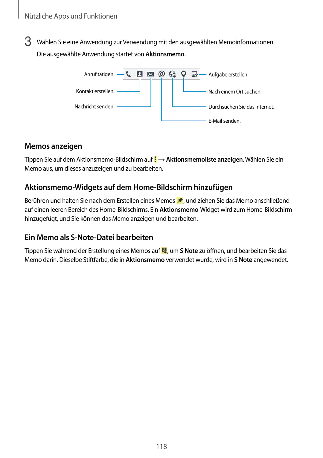 Samsung SM-N9005ZWETMN, SM-N9005ZKEXEO manual Memos anzeigen, Aktionsmemo-Widgets auf dem Home-Bildschirm hinzufügen 