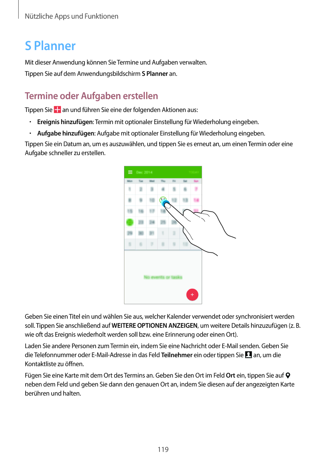 Samsung SM-N9005ZWETCL, SM-N9005ZKEXEO, SM-N9005ZWEVD2, SM-N9005ZWETMN manual Planner, Termine oder Aufgaben erstellen 