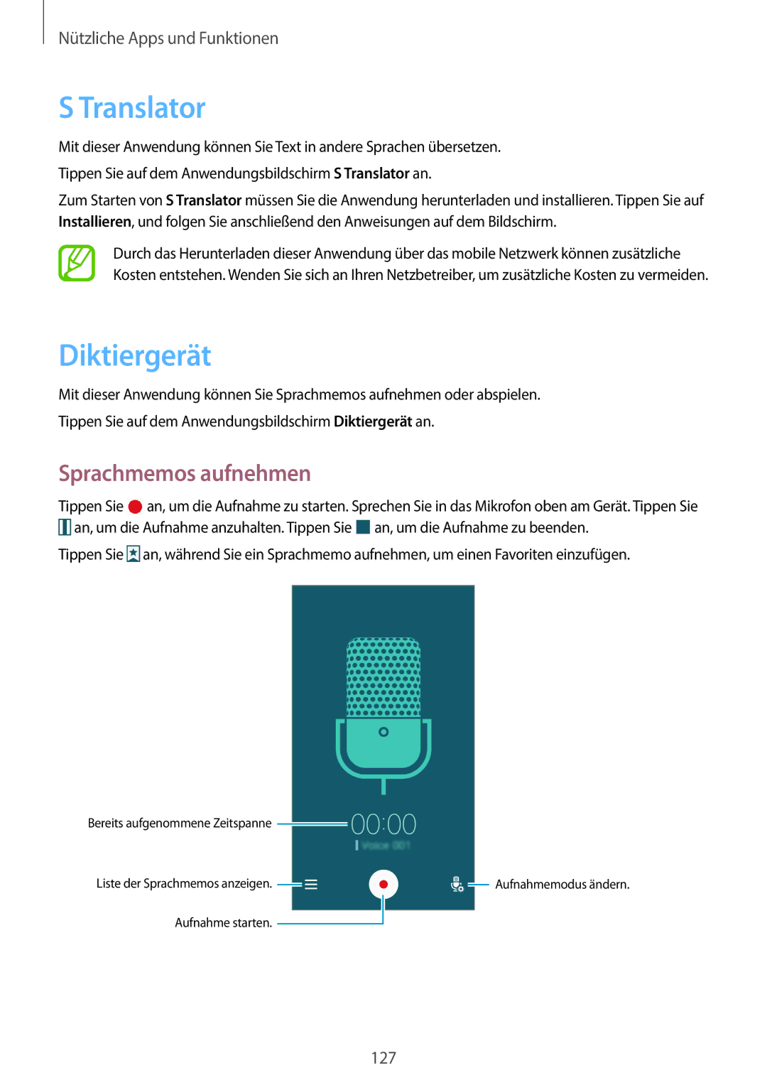 Samsung SM-N9005ZWESEB, SM-N9005ZKEXEO, SM-N9005ZWEVD2, SM-N9005ZWETMN manual Translator, Diktiergerät, Sprachmemos aufnehmen 