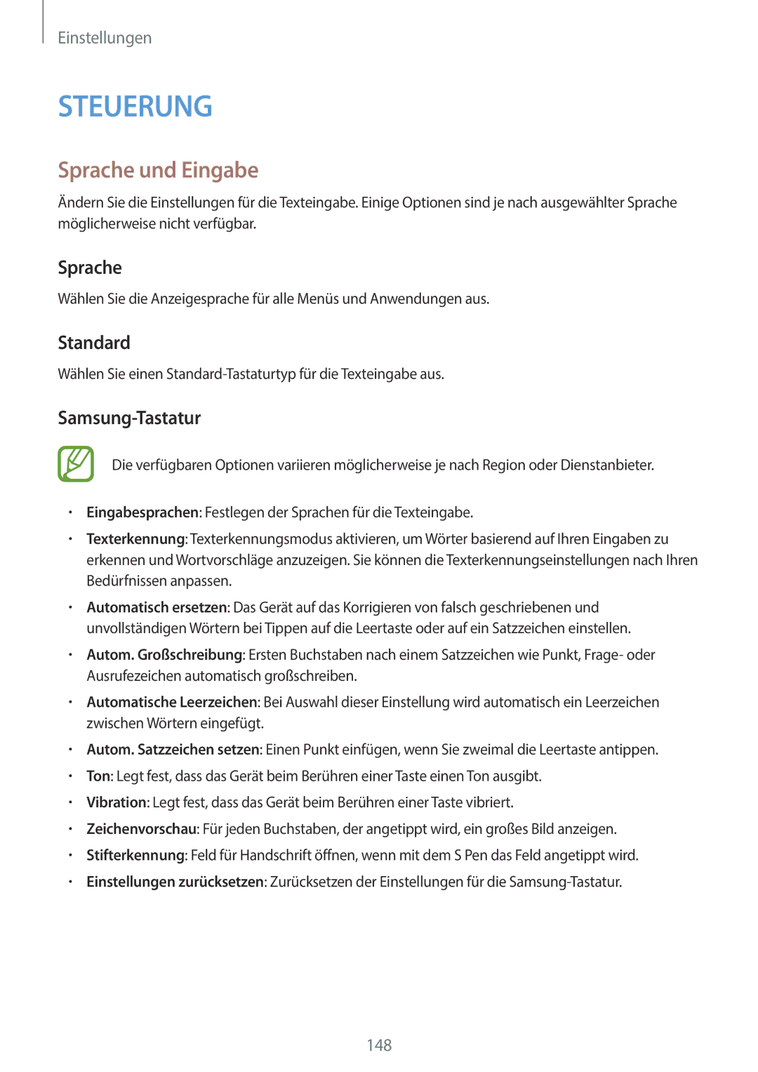 Samsung SM-N9005ZWETCL, SM-N9005ZKEXEO, SM-N9005ZWEVD2, SM-N9005ZWETMN manual Sprache und Eingabe, Standard, Samsung-Tastatur 