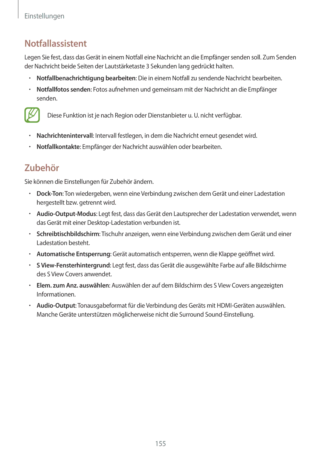 Samsung SM-N9005ZWECOS, SM-N9005ZKEXEO, SM-N9005ZWEVD2, SM-N9005ZWETMN, SM-N9005ZWETCL manual Notfallassistent, Zubehör 