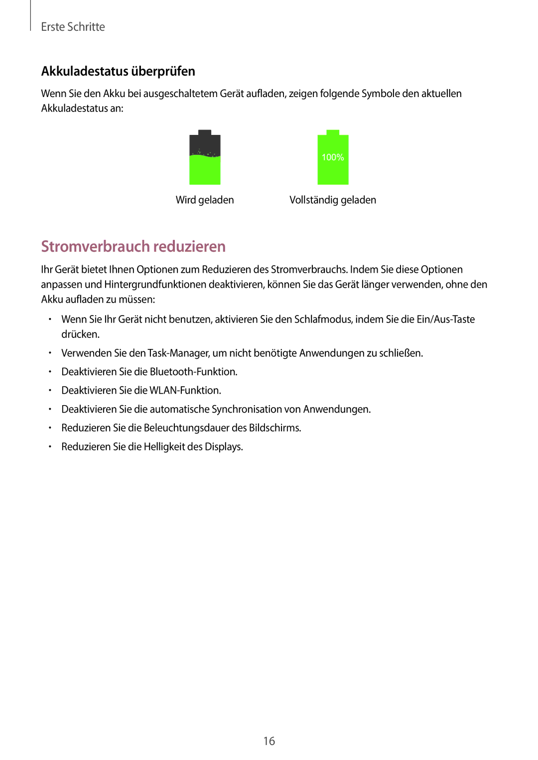 Samsung SM-N9005ZKEVIA, SM-N9005ZKEXEO, SM-N9005ZWEVD2, SM-N9005ZWETMN Stromverbrauch reduzieren, Akkuladestatus überprüfen 