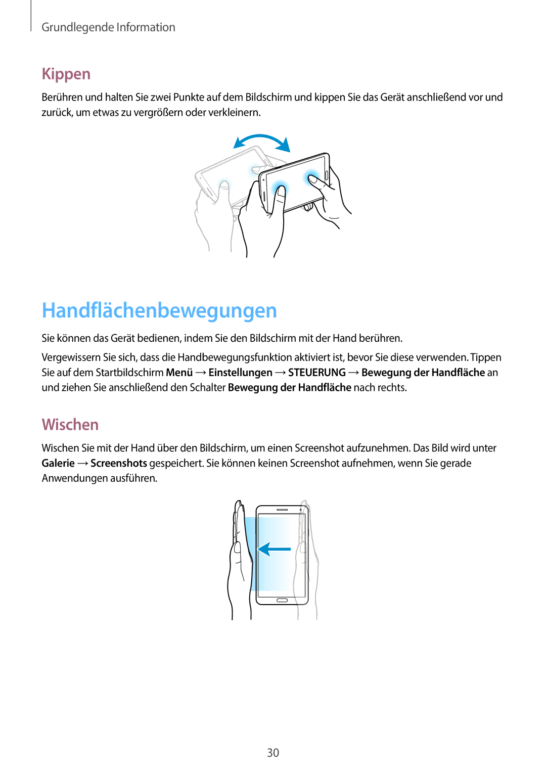 Samsung SM-N9005ZWEVD2, SM-N9005ZKEXEO, SM-N9005ZWETMN, SM-N9005ZWETCL, SM-N9005ZWEITV Handflächenbewegungen, Kippen, Wischen 