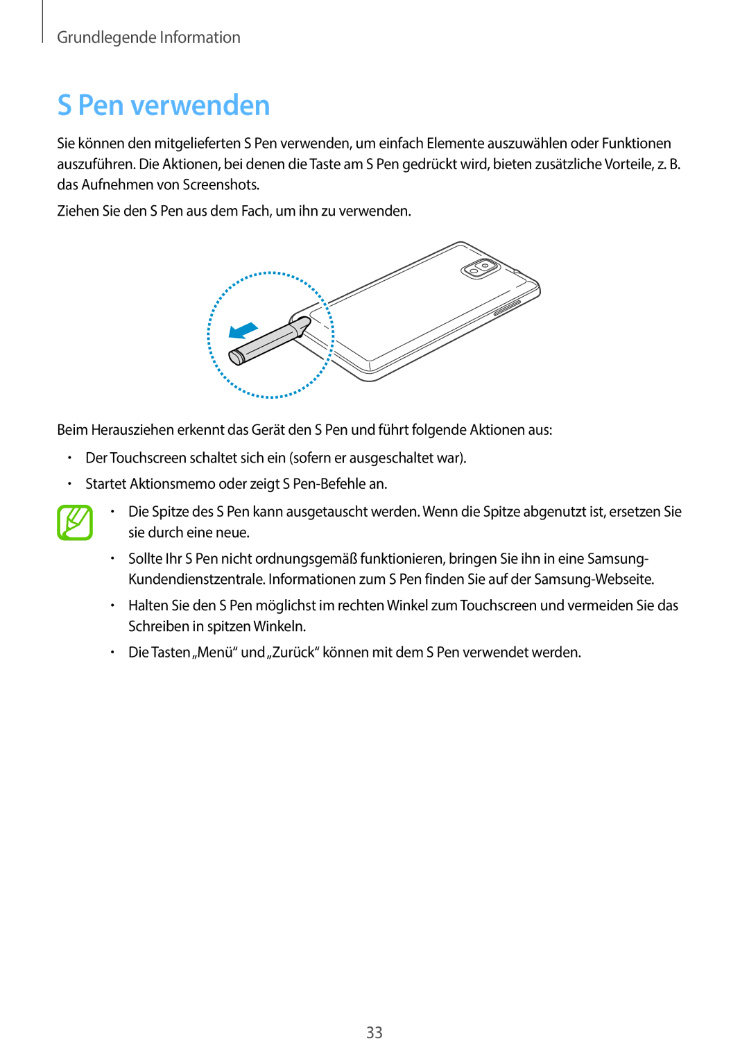 Samsung SM-N9005ZWEITV, SM-N9005ZKEXEO, SM-N9005ZWEVD2, SM-N9005ZWETMN, SM-N9005ZWETCL, SM-N9005ZWEDBT manual Pen verwenden 