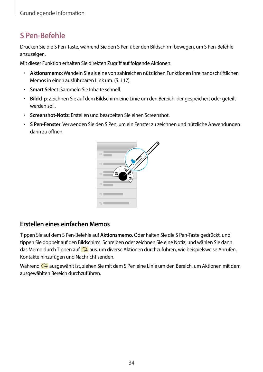 Samsung SM-N9005ZWEDBT, SM-N9005ZKEXEO, SM-N9005ZWEVD2, SM-N9005ZWETMN manual Pen-Befehle, Erstellen eines einfachen Memos 