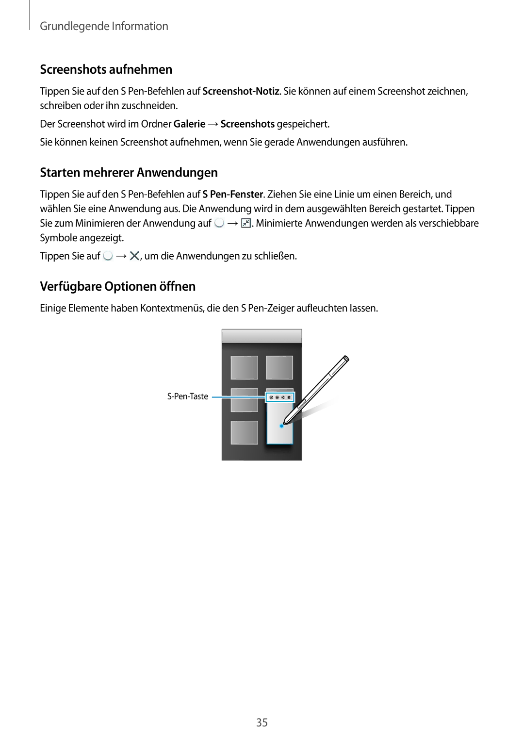 Samsung SM-N9005ZKEVD2, SM-N9005ZKEXEO Screenshots aufnehmen, Starten mehrerer Anwendungen, Verfügbare Optionen öffnen 