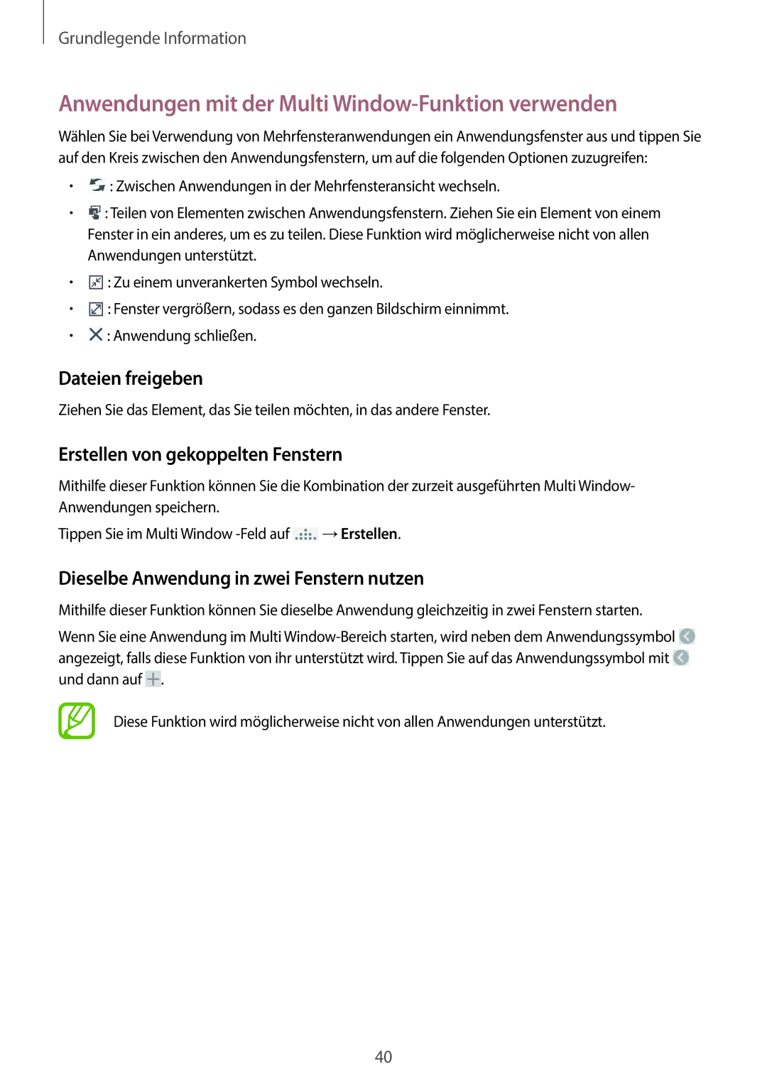 Samsung SM-N9005ZWESEB, SM-N9005ZKEXEO manual Anwendungen mit der Multi Window-Funktion verwenden, Dateien freigeben 