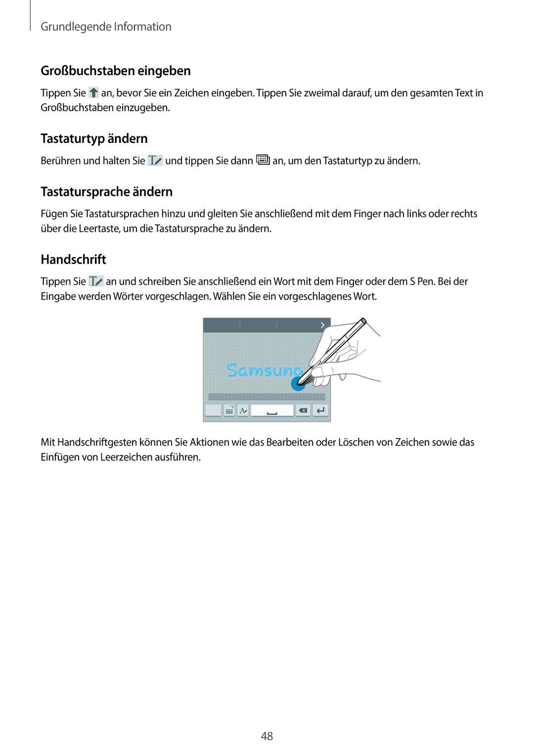 Samsung SM-N9005ZKEITV, SM-N9005ZKEXEO Großbuchstaben eingeben, Tastaturtyp ändern, Tastatursprache ändern, Handschrift 