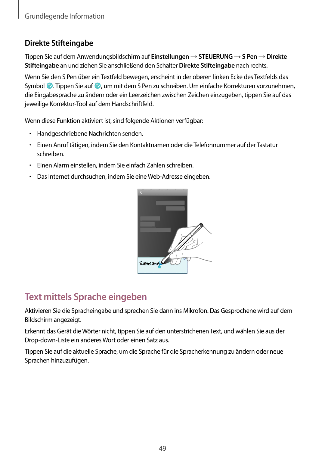 Samsung SM-N9005ZKEPRT, SM-N9005ZKEXEO, SM-N9005ZWEVD2, SM-N9005ZWETMN Text mittels Sprache eingeben, Direkte Stifteingabe 