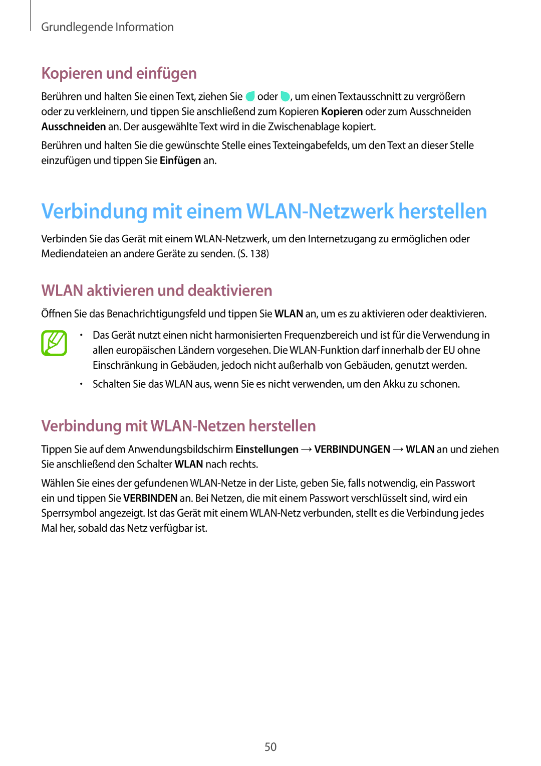 Samsung SM-N9005ZWEMEO Kopieren und einfügen, Wlan aktivieren und deaktivieren, Verbindung mit WLAN-Netzen herstellen 