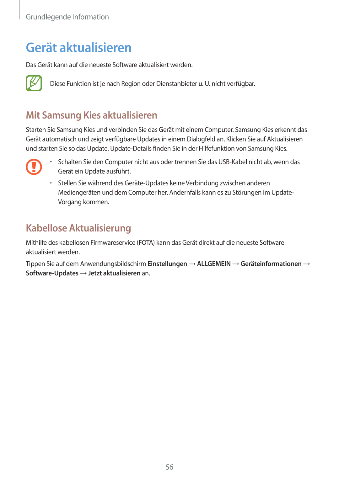 Samsung SM-N9005ZWESFR, SM-N9005ZKEXEO manual Gerät aktualisieren, Mit Samsung Kies aktualisieren, Kabellose Aktualisierung 