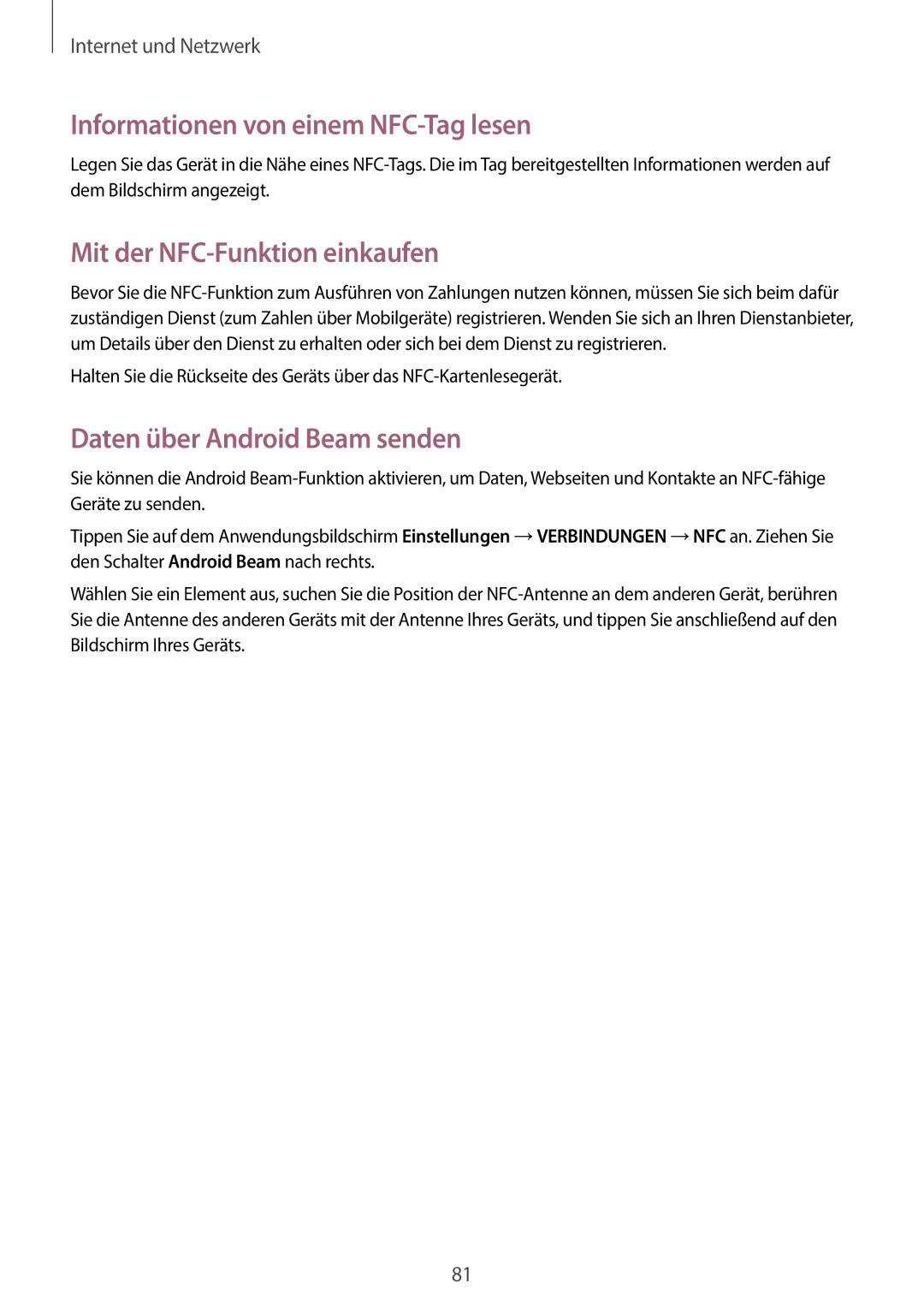 Samsung SM-N9005ZKETCL, SM-N9005ZKEXEO manual Informationen von einem NFC-Tag lesen, Mit der NFC-Funktion einkaufen 