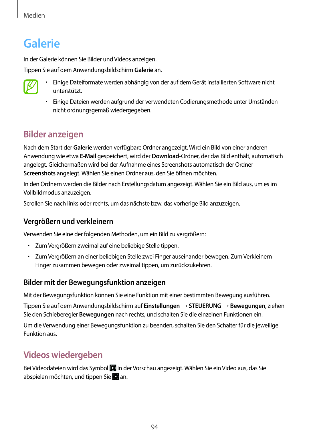 Samsung SM-N9005ZKEEUR, SM-N9005ZKEXEO manual Galerie, Bilder anzeigen, Videos wiedergeben, Vergrößern und verkleinern 