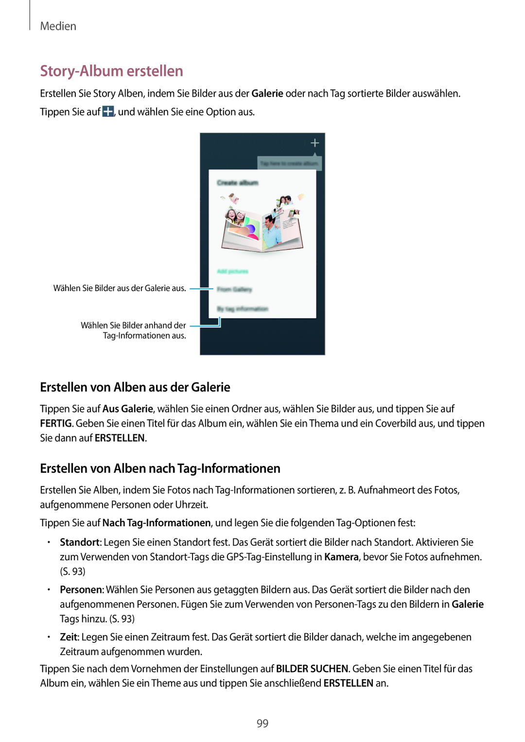 Samsung SM-N9005ZKETMN, SM-N9005ZKEXEO, SM-N9005ZWEVD2 manual Story-Album erstellen, Erstellen von Alben aus der Galerie 