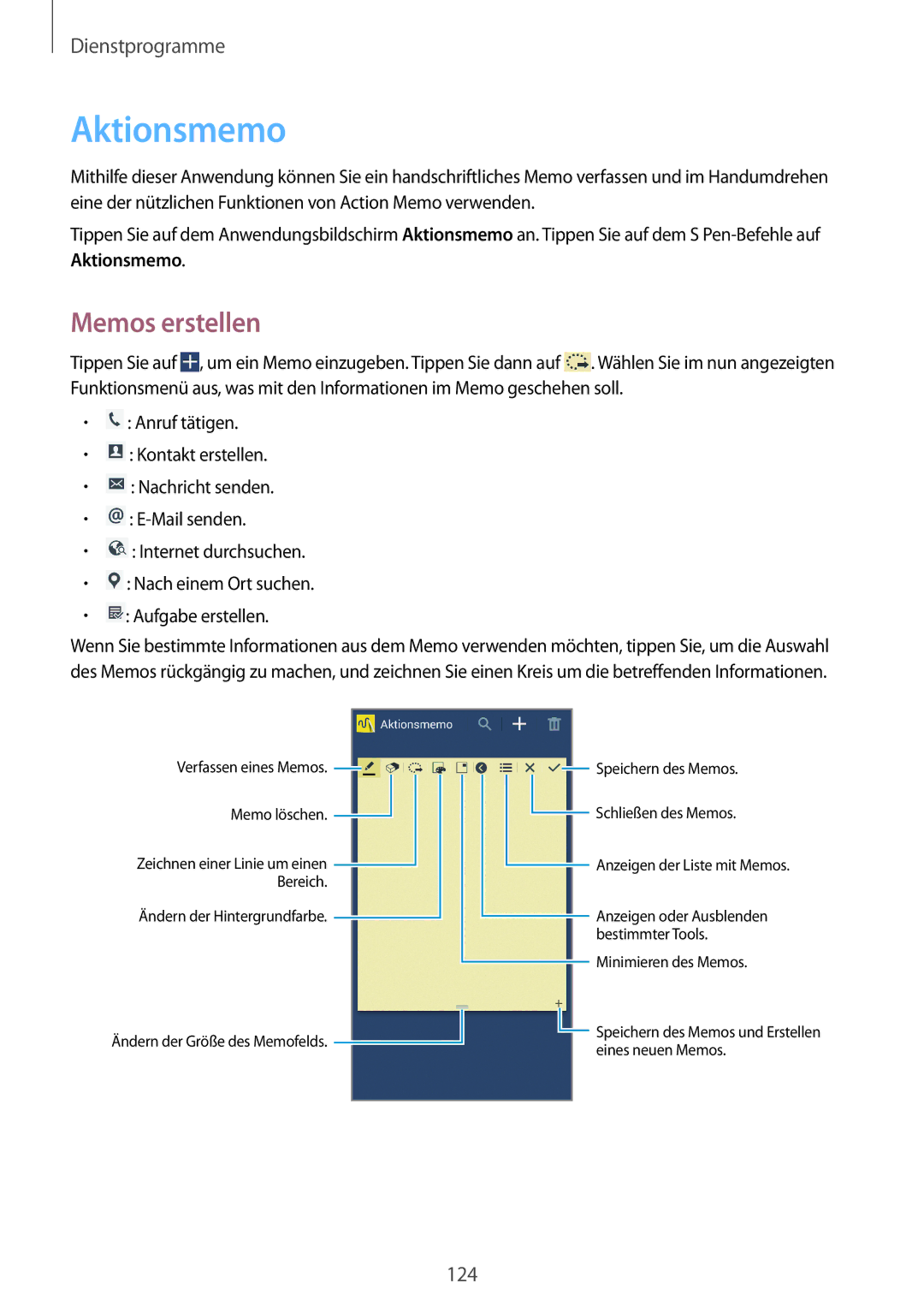 Samsung SM-N9005ZKESEB, SM-N9005ZKEXEO, SM-N9005ZWEVD2, SM-N9005ZWETMN, SM-N9005ZWETCL manual Aktionsmemo, Memos erstellen 