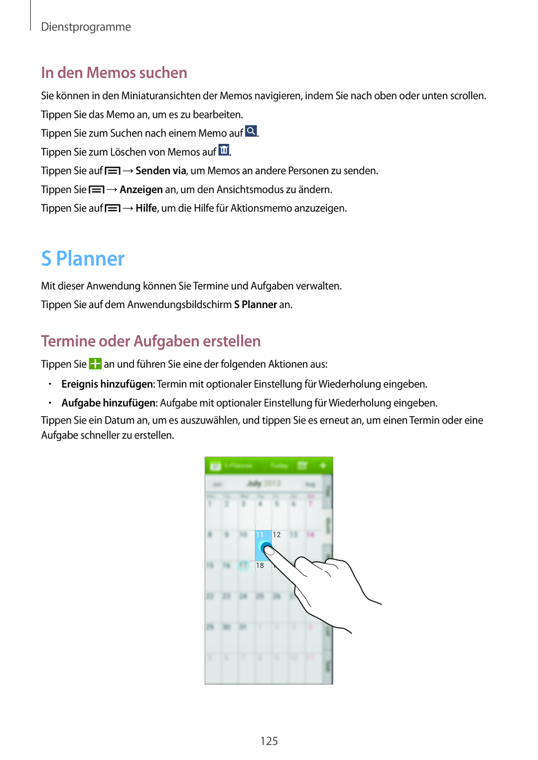 Samsung SM-N9005ZKETPH, SM-N9005ZKEXEO, SM-N9005ZWEVD2 manual Planner, Den Memos suchen, Termine oder Aufgaben erstellen 