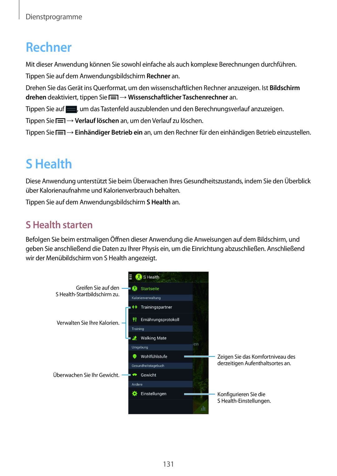 Samsung SM-N9005WDEDBT, SM-N9005ZKEXEO, SM-N9005ZWEVD2, SM-N9005ZWETMN, SM-N9005ZWETCL manual Rechner, Health starten 