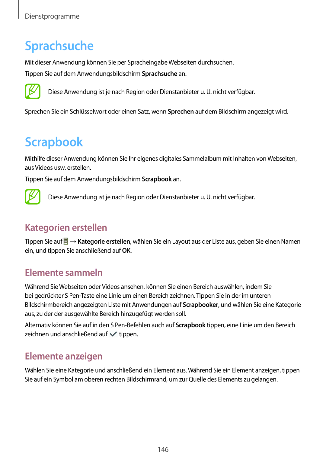 Samsung SM-N9005ZWEVD2, SM-N9005ZKEXEO Sprachsuche, Scrapbook, Kategorien erstellen, Elemente sammeln, Elemente anzeigen 