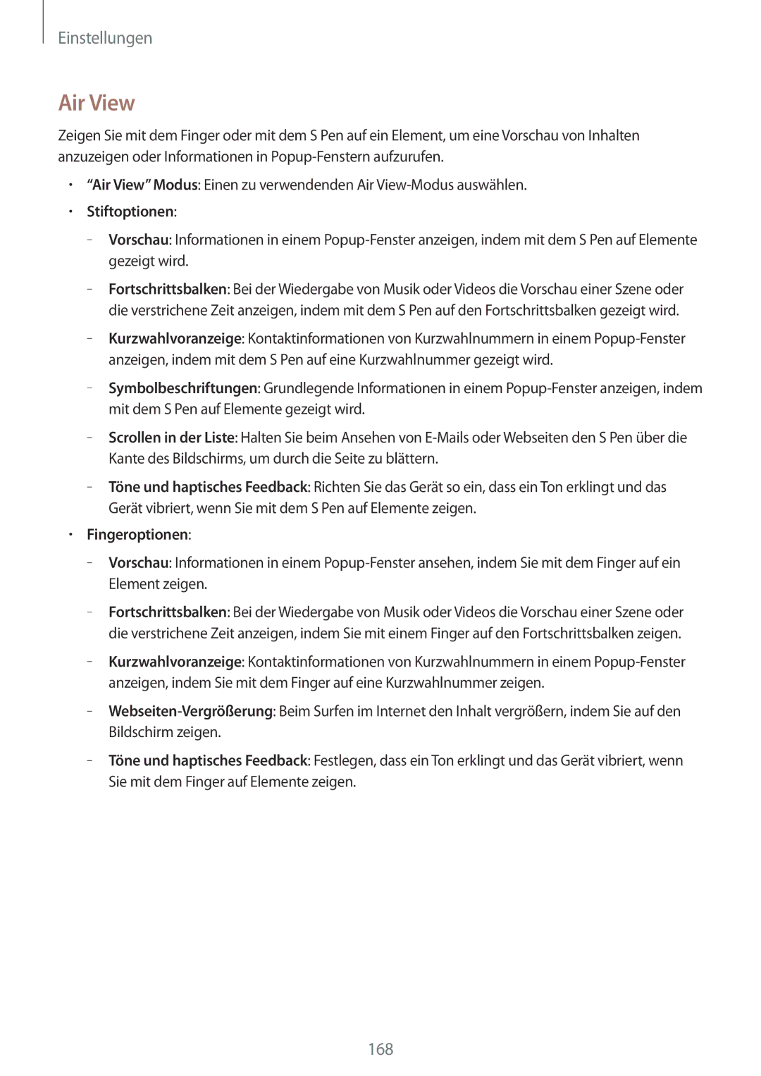 Samsung SM-N9005ZKETCL, SM-N9005ZKEXEO, SM-N9005ZWEVD2, SM-N9005ZWETMN manual Air View, Stiftoptionen, Fingeroptionen 